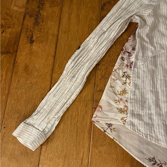 Free People Cream Striped Button Down Shirt with See Through Floral Back - Picture 10 of 12